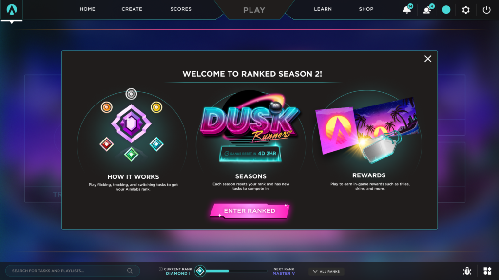 Aimlabs Ranked Season 2: Dusk Runners Welcome SCreen